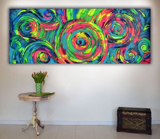 Gypsy Dance 6 - 150x60 cm - Big Painting XXXL - Large Abstract, Supersized Painting - Ready to Hang, Hotel Wall Decor