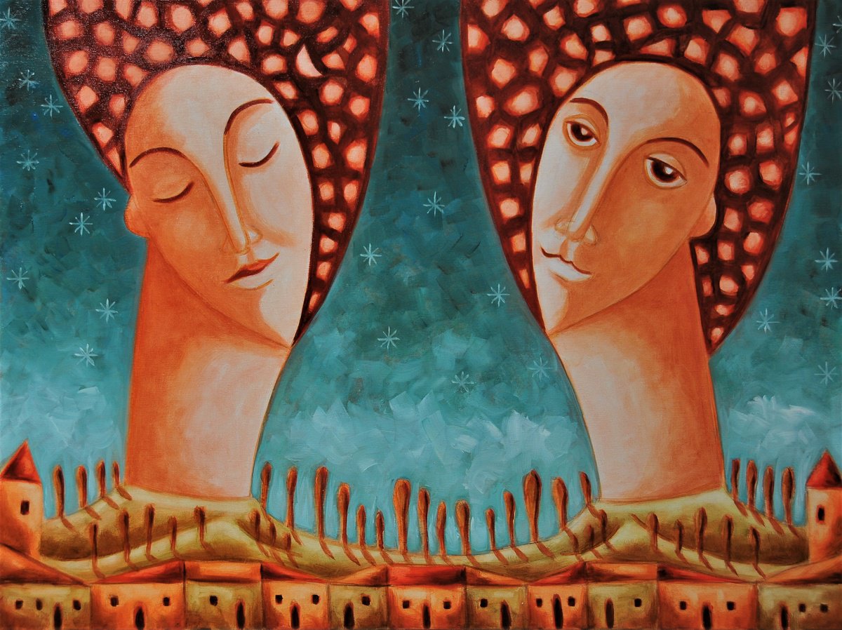 Surrealistic Portrait Oil Painting By Malasits Zsolt, 31 X 24", The Souls Of The Vineyard, Original Artwork