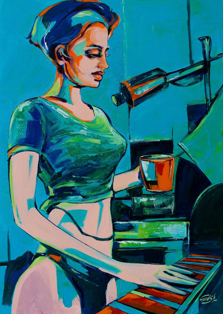 Abstract Acrylic Painting By Artist Gurdish Pannu, 18 X 26, Dynamic Music, Original Artwork