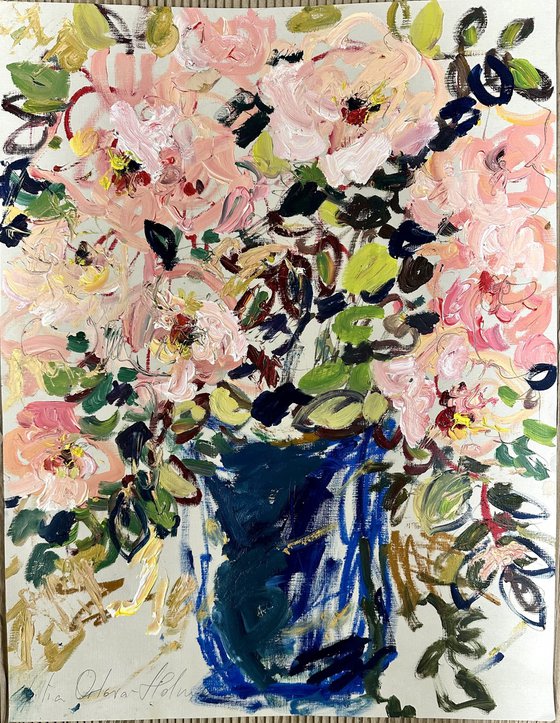 Roses in a blue jug