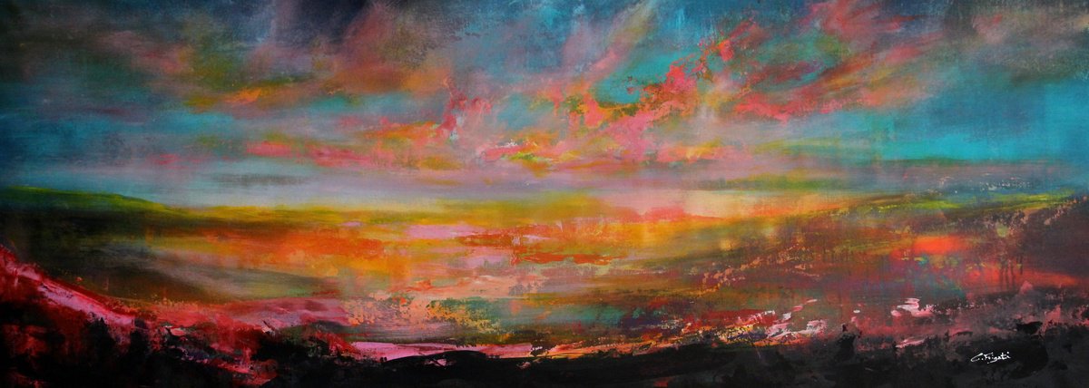 Abstract Landscape Acrylic Painting By Cecilia Frigati, 72 X 28, Beyond All #2, Original Artwork