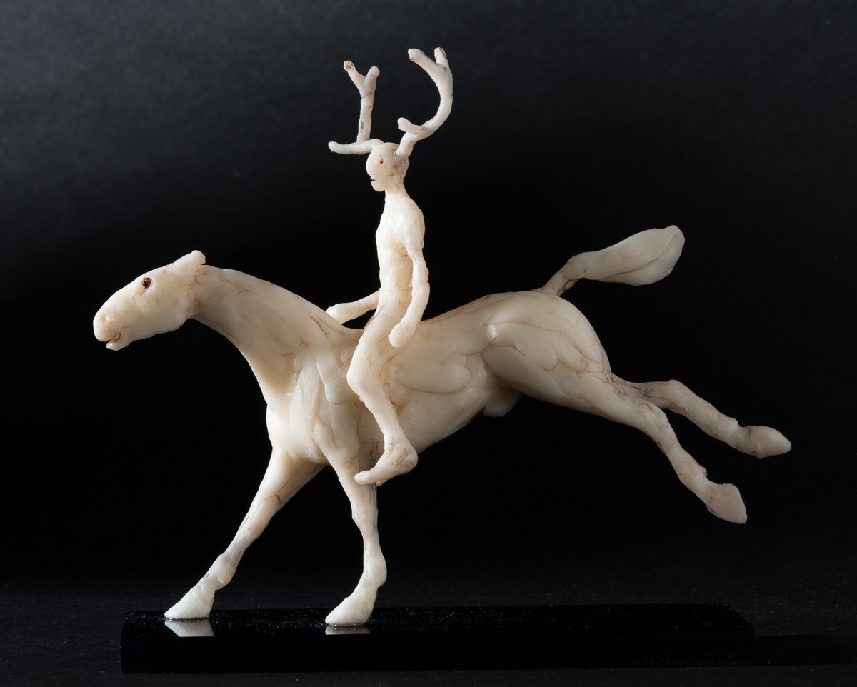 Expressive Portrait Sculpture By Holly Bennett, 7 X 7, Nature-Spirit Rider Xiii, Original Artwork