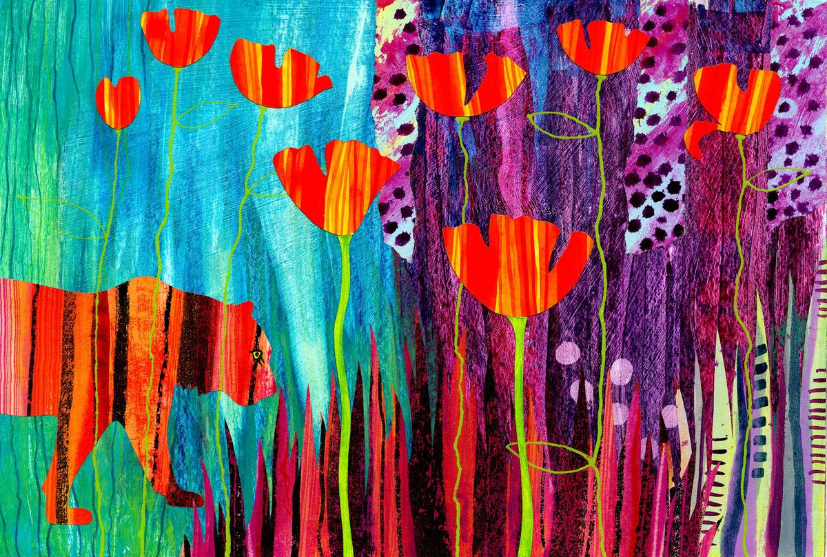 Animal Painting By Rebecca Vincent, 13 X 8", Tyger, Tyger Burning Bright, Original Artwork