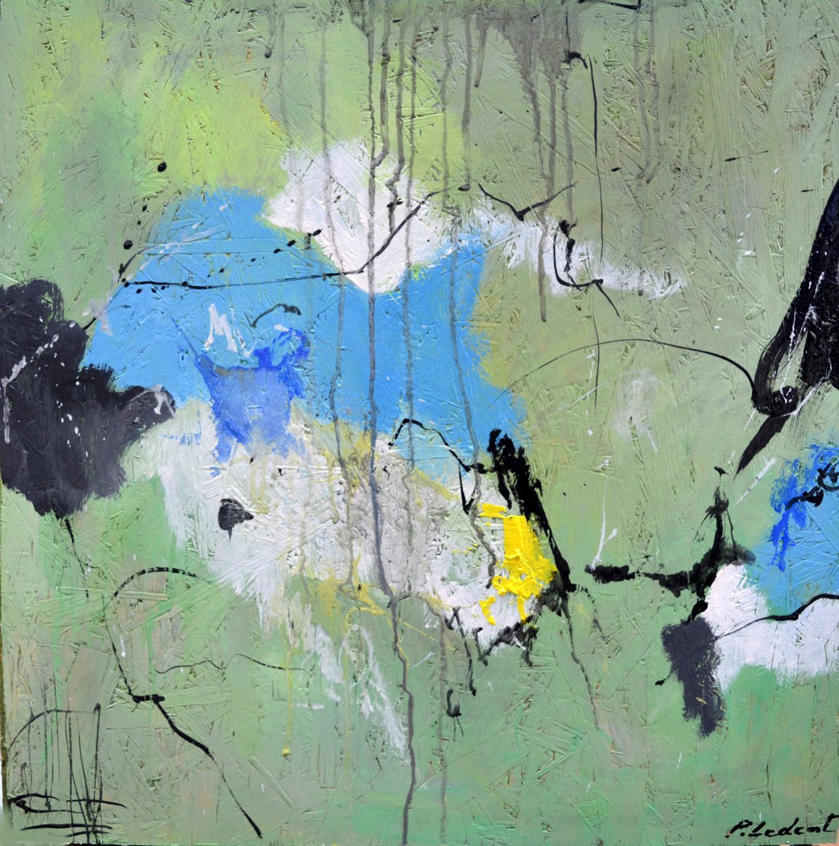 Abstract Oil Painting By Pol Henry Ledent, 24 X 24", A Day In The Life, Original Artwork