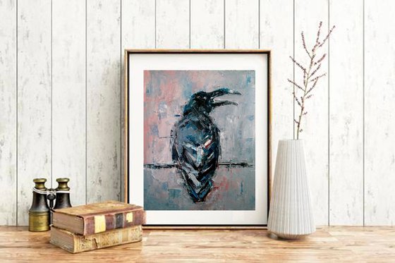 Raven Painting Bird Original Art Crow Artwork Animal Wall Art