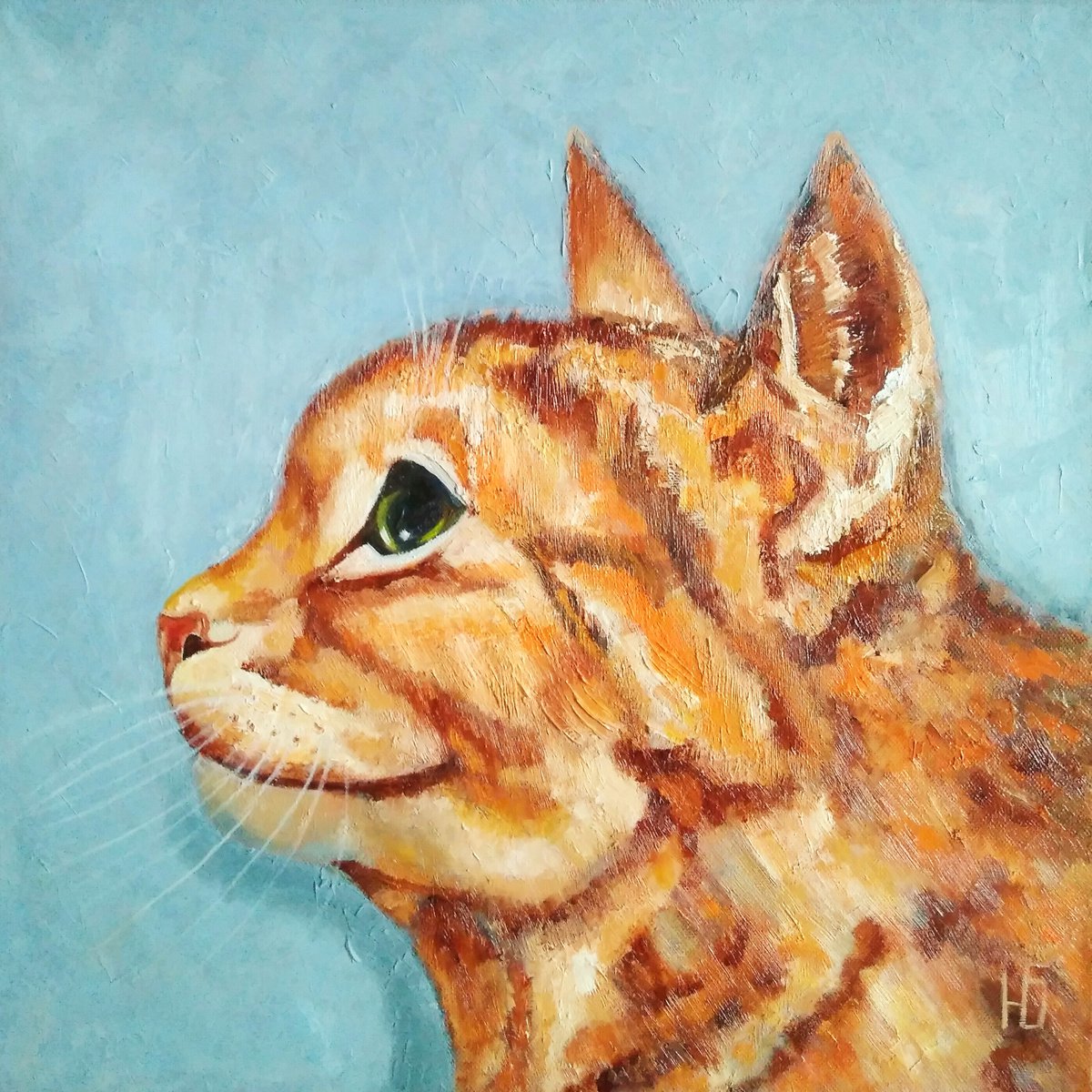 Red cat, 40x40 cm, ready to hang. by Yulia Berseneva