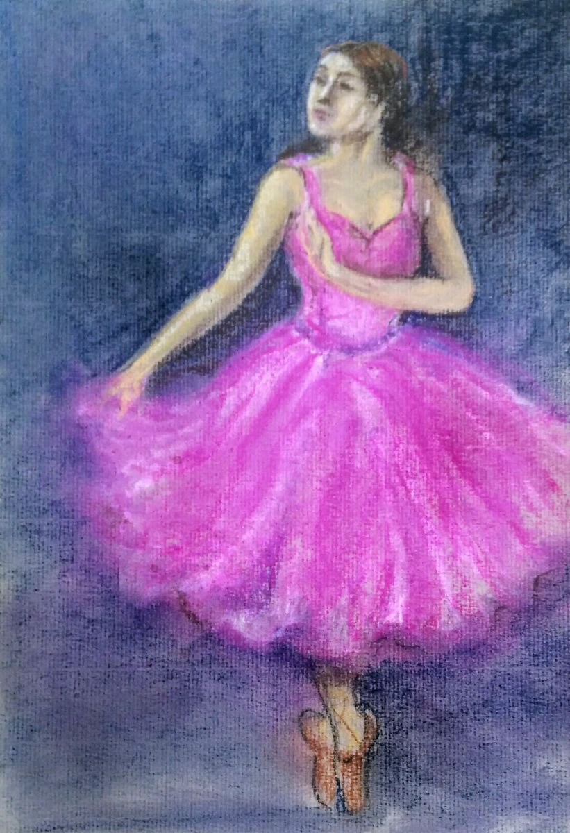 Impressionistic Portrait Pastel Drawing By Asha Shenoy, 8 X 11, Ballerina Dancing, Original Artwork