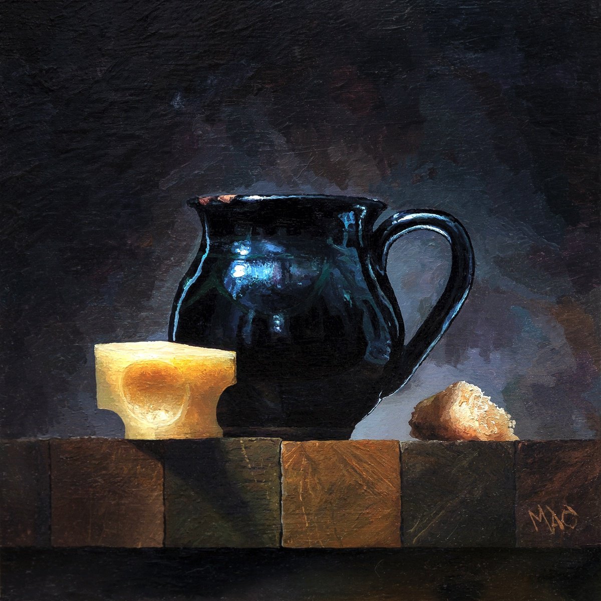 Photorealistic Still Life Oil Painting By Alexey Merzlikin, 8 X 8, Supper At The Crossroads, Original Artwork