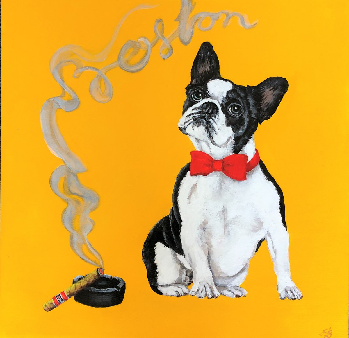 Urban And Pop Animal Acrylic Painting By Lena Smirnova, 16 X 16", Boston, Original Artwork