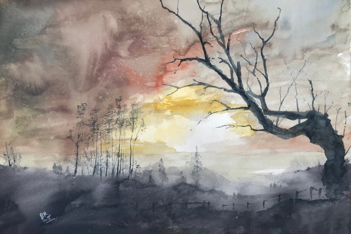 Impressionistic Landscape Watercolour By Bernd Rieve, 17 X 12, Out Of The Wild, Original Artwork