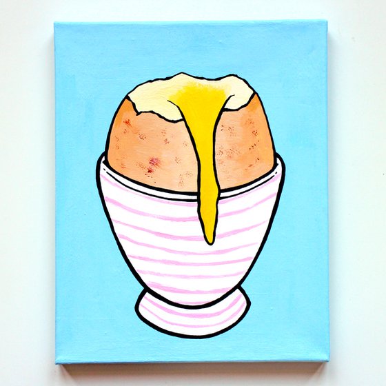 Boiled Egg Pop Art Painting on Miniature Canvas