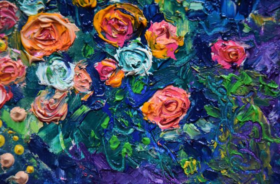 Original floral oil painting Roses splash