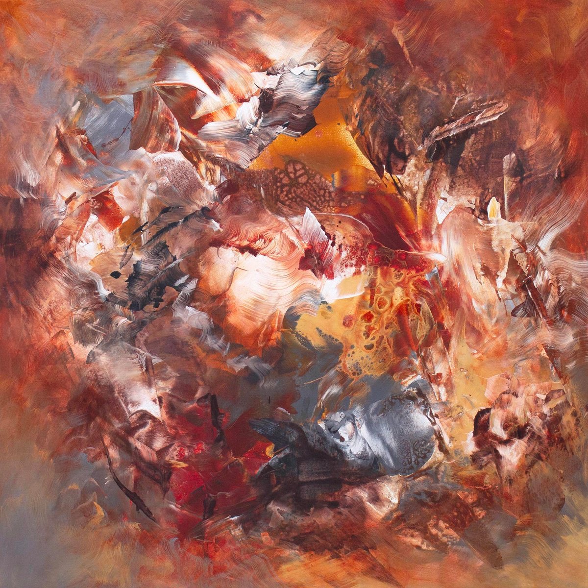 Expressive Abstract Acrylic Painting By Paresh Nrshinga Frsa, 43 X 43", The Furthest Star Ii, Original Artwork