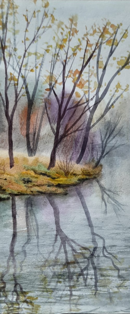 Gentle autumn II - watercolor landscape by Julia Gogol