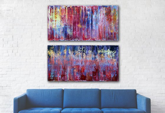 "Standing In The Rain" - FREE WORLDWIDE SHIPPING + Save As A Series - Original Extra Large PMS Abstract Diptych Oil Paintings On Canvas - 48" x 48"