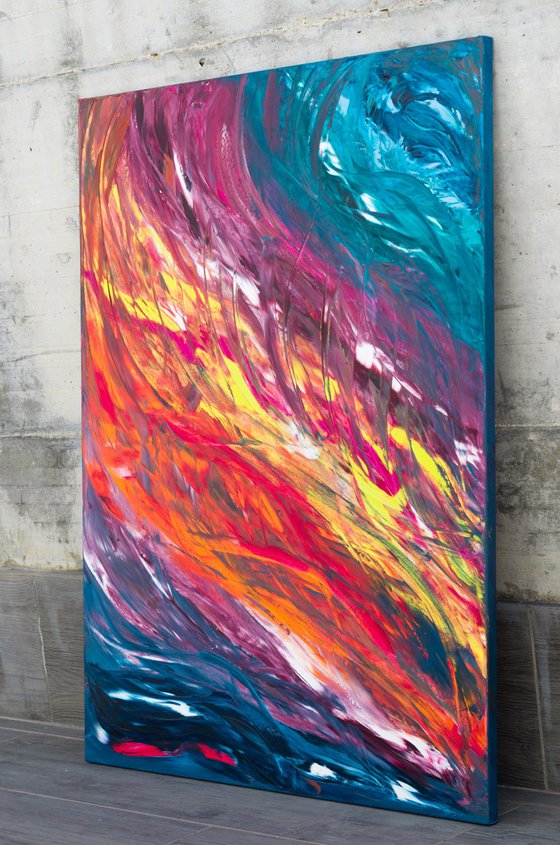 Gestural multicolored work of art “Colors inside me” 70×90 cm