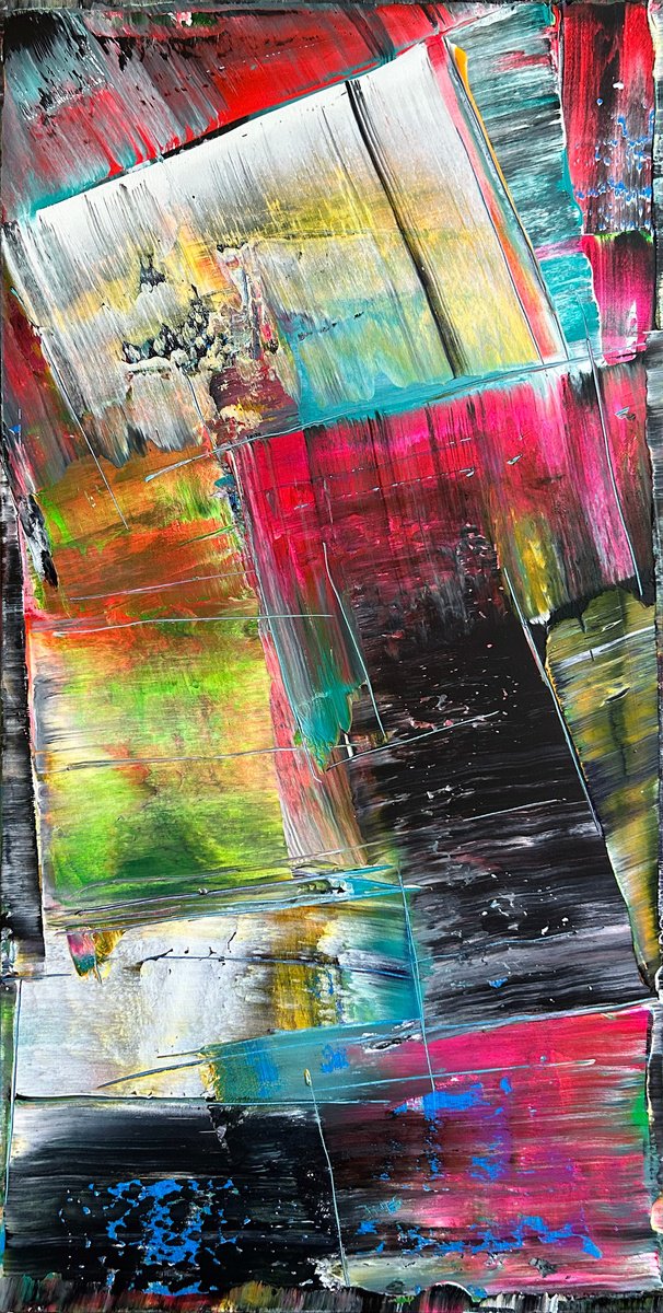 Expressive Abstract Acrylic Painting By Preston M. Smith (Pms), 24 X 48", "Look Closer", Original Artwork