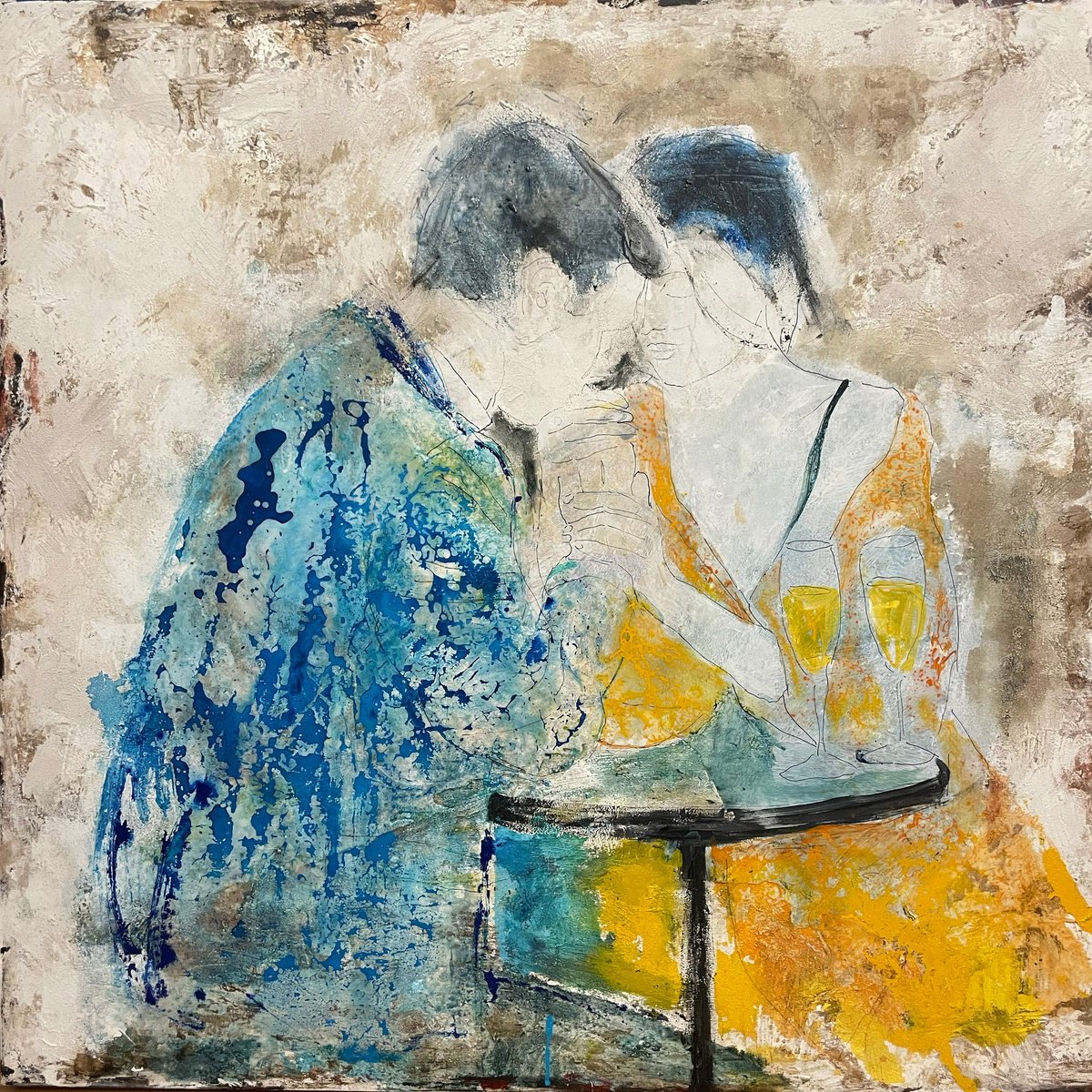 Impressionistic Portrait Painting By Giusy Lauriola, 39 X 39, Il Nostro Perimetro, Original Artwork