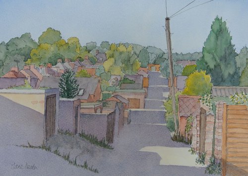 Back Alley on a Summers Evening - Original Pen & Wash by JANE  DENTON