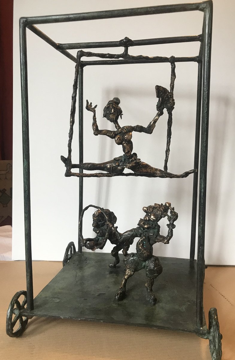 Surrealistic Portrait Bronze Sculpture By Toth Erno, 12 X 20", Traveling Circus, Original Artwork