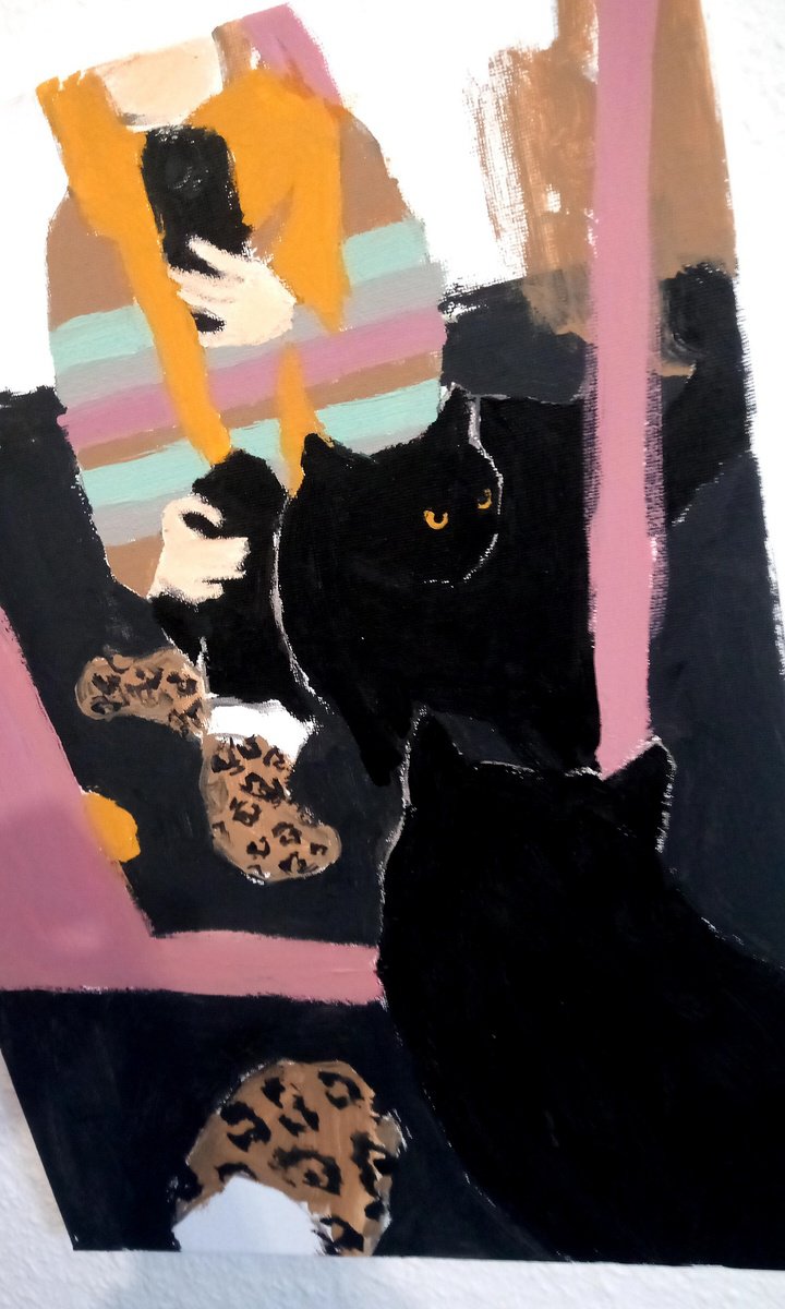 Naive Portrait Acrylic Painting By Valerie Lazareva, 12 X 16", #88/24 Reflection, Original Artwork