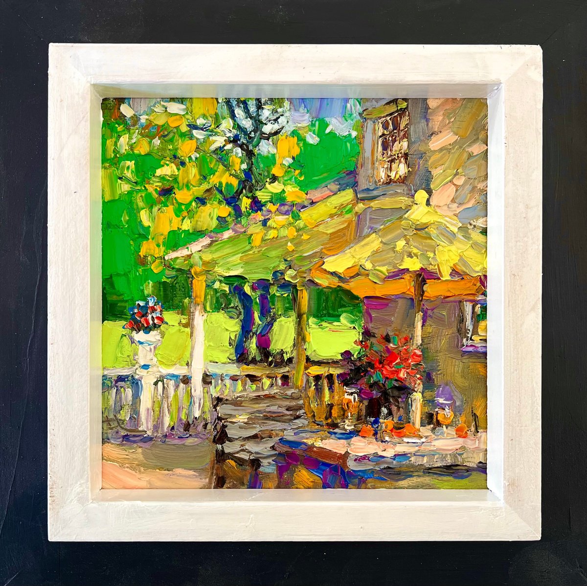 Impressionistic Landscape Oil Painting By Dong Lin Zhang, 12 X 12, Spring Garden, Original Artwork