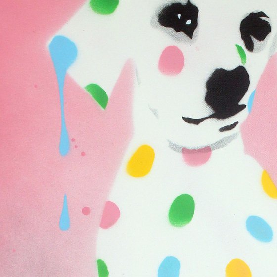 Damien's dotty, spotty, puppy dawg (pink on gorgeous watercolour paper).