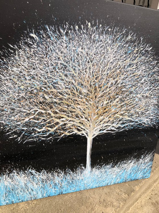 Frozen tree, large abstract tree painting on canvas