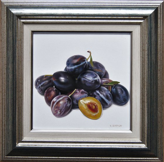 Still life with plums II , Original oil on canvas painting