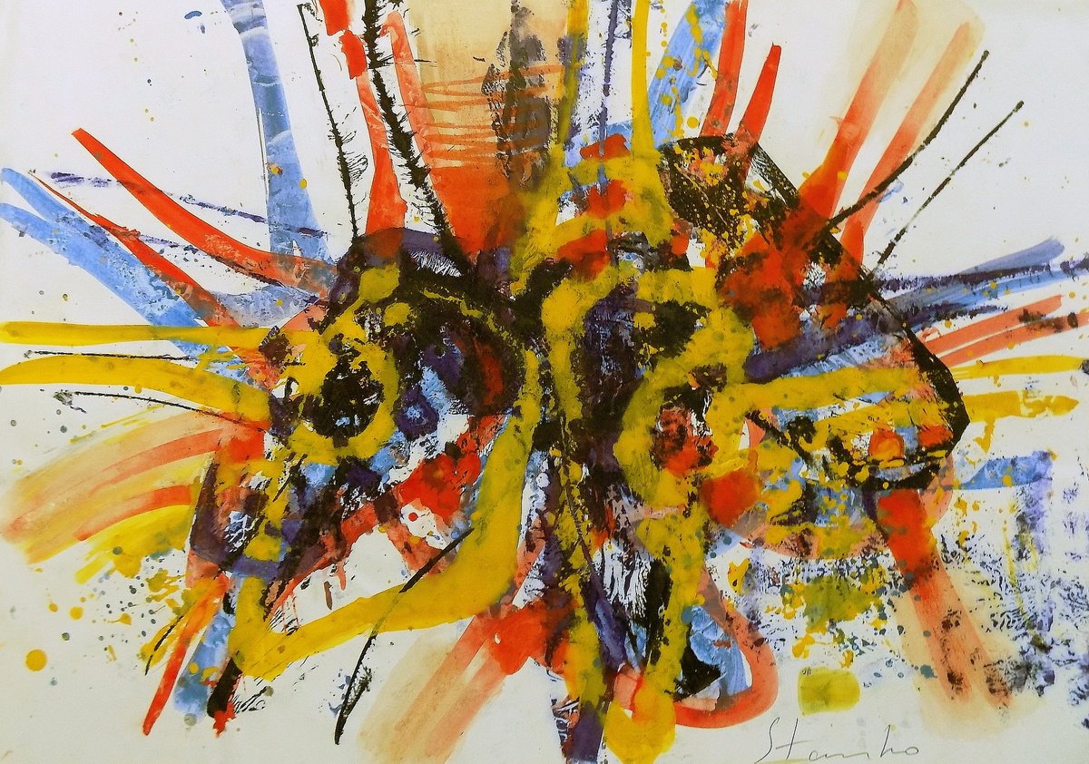 Abstract Acrylic Painting By Stanislav Bojankov, 28 X 20", Improvisation-Lvii, Original Artwork