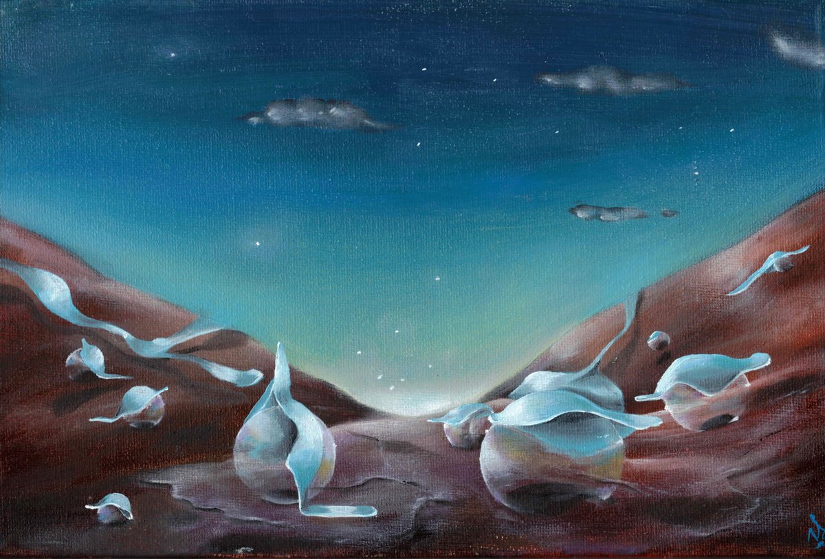 Surrealistic Landscape Oil Painting By Vanessa T Stefanova, 12 X 8", Droplets Of Daydreams, Original Artwork