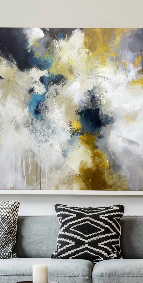 "Flight of fancy" Gray rust abstract art by Nina