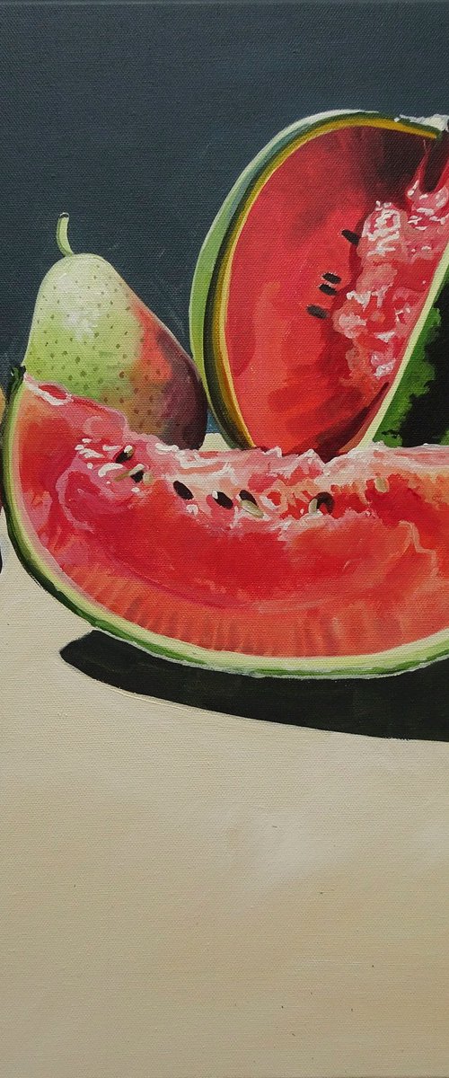 Still Life Watermelon And Pears by Joseph Lynch