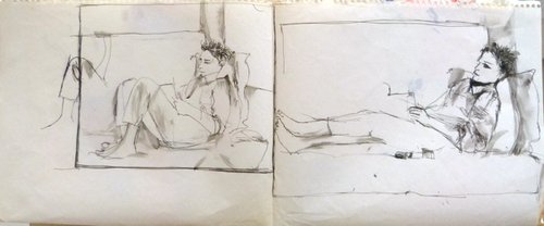 Life Portrait, ink on folded paper, 46x19 cm by Frederic Belaubre