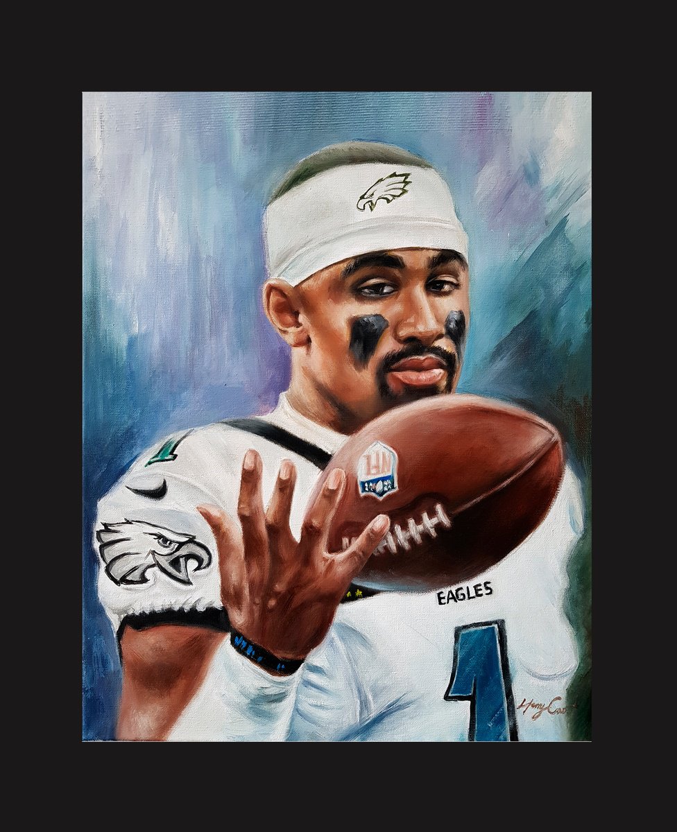 Impressionistic Portrait Oil Painting By Henry Cao, 16 X 20, Eagles Quarterback Jalen Hurts, Original Artwork
