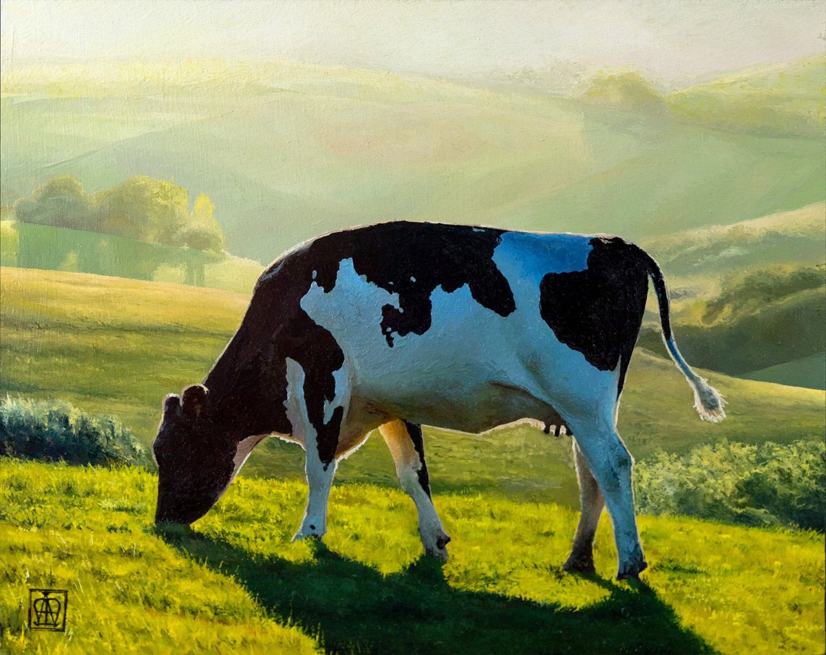 Photorealistic Animal Oil Painting By Alexey Merzlikin, 9 X 8, Mistress Of The Evening Meadow, Original Artwork