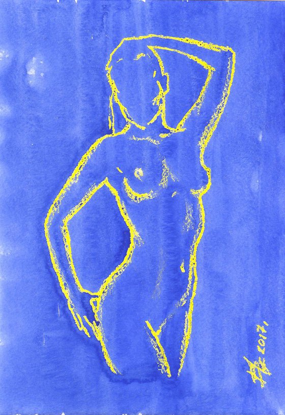 Nude on blue and yellow . 21X29.5cm
