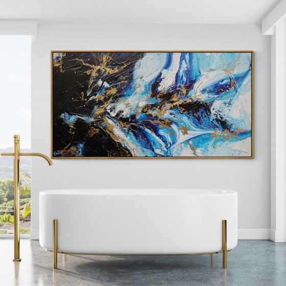 Golden Sapphire 190cm x 100cm Textured Abstract Art