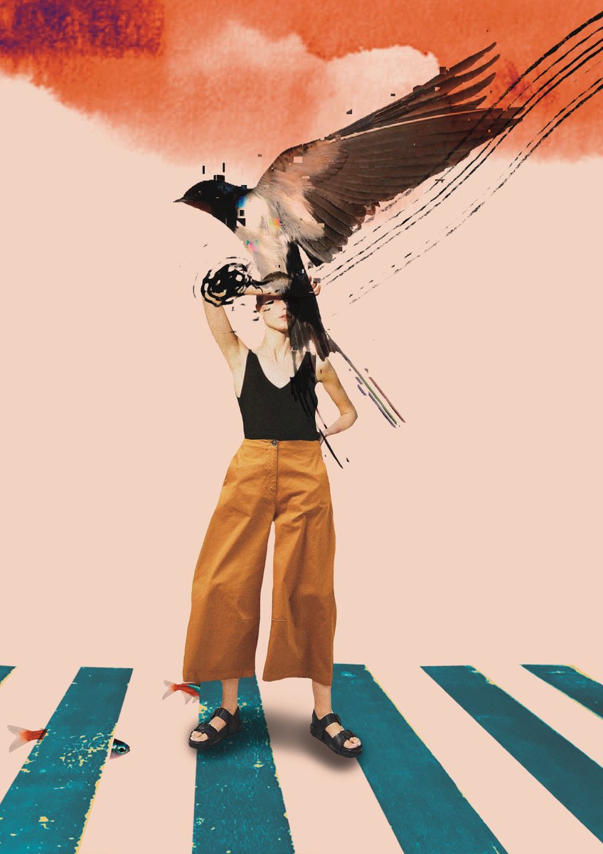 Surrealistic Portrait Giclee Print By Alina Lobanova, 17 X 23, Woman Identity With Bird, Original Artwork