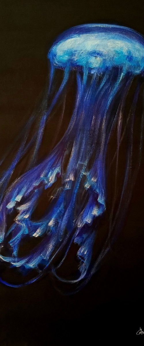 Original acrylic painting of jellyfish by Anastasia Art Line