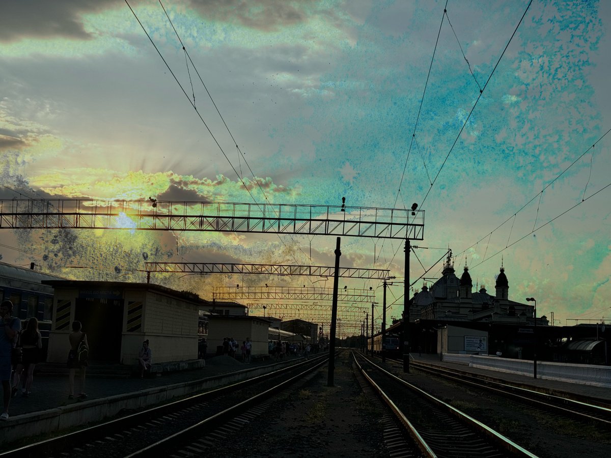 Expressive Cityscapes Giclee Print By Yuliia Sharapova, 20 X 15", Miracle Tiffany Sky Cityscape, Original Artwork