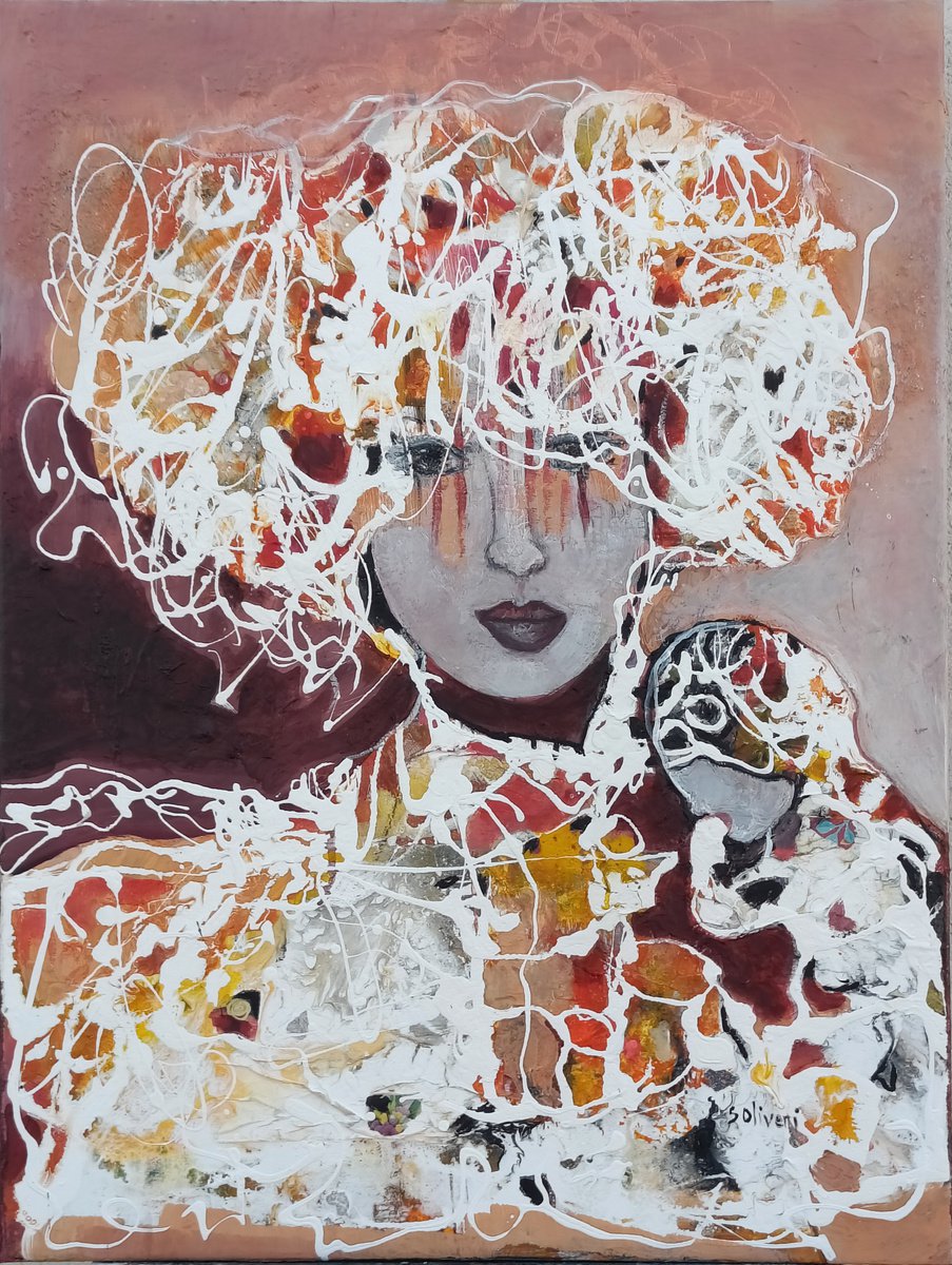 Expressive Portrait Acrylic Painting By Sylvie Oliveri, 24 X 31", Mother With Her Baby, Original Artwork