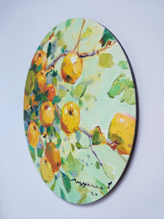 Decorative quince . October. Original oil painting