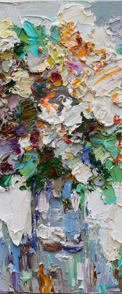 Abstract white flowers Original Oil painting by Anastasiia Valiulina