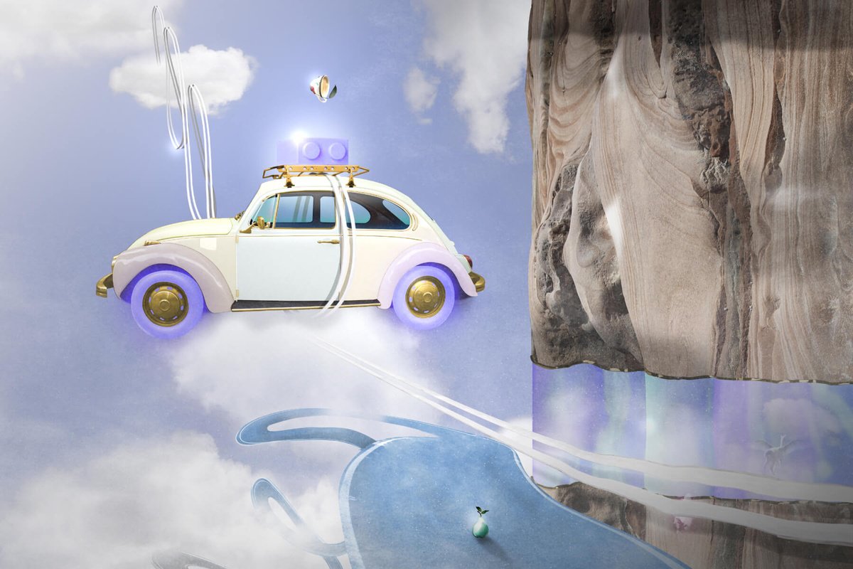 Surrealistic Transport Print By Vanessa T Stefanova, 24 X 16", Glow Car, Original Artwork