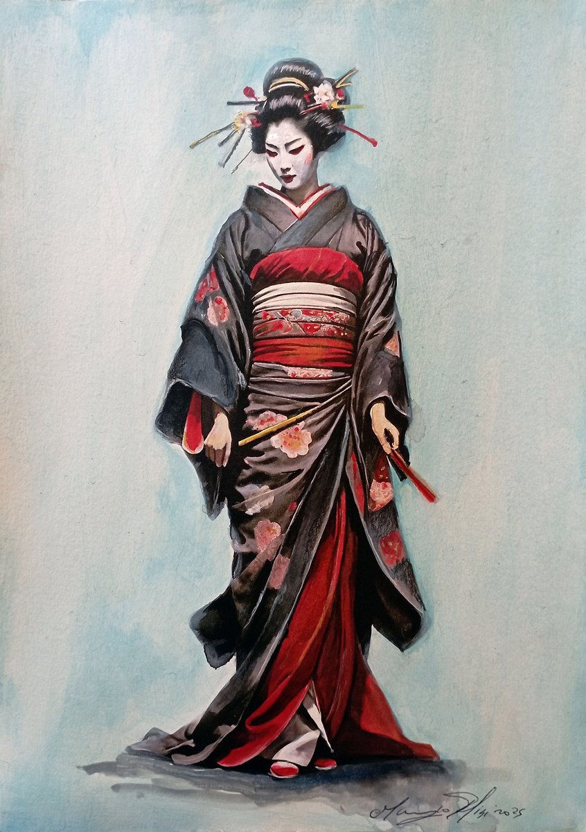 Impressionistic Portrait Drawing By Maurizio Puglisi, 8 X 11", Shadows And Silk, Original Artwork