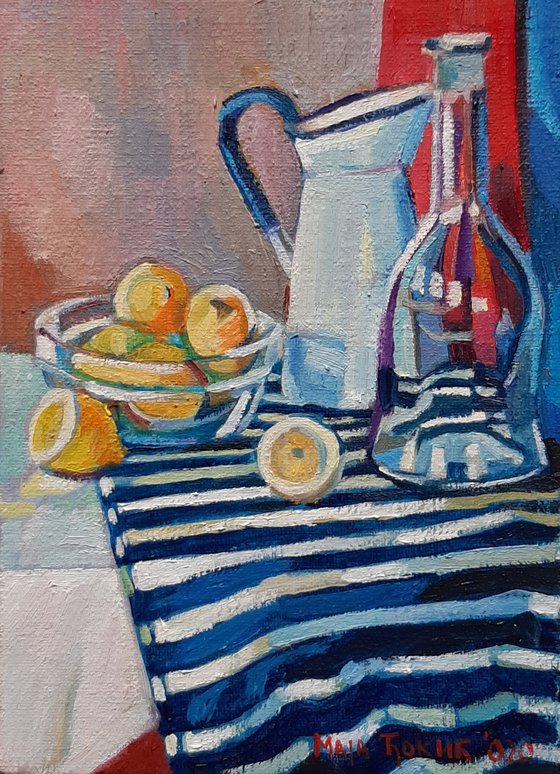 Still life with striped drapery 1