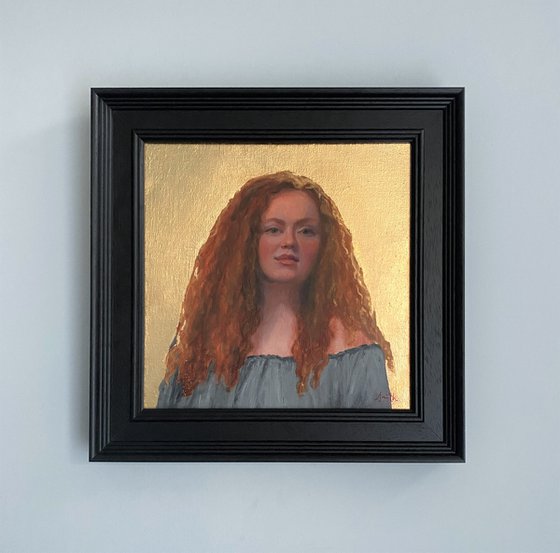 Classical Redhead Portrait with Gold-leaf : Contemporary Oil Painting.