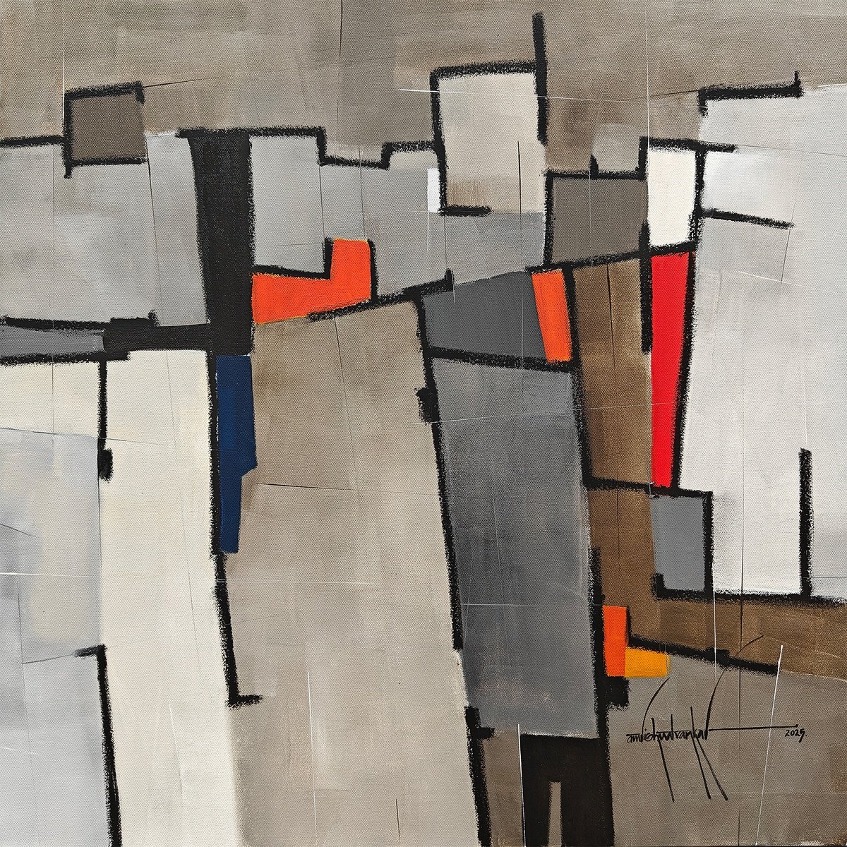 Abstract Painting By Amrish Malvankar, 30 X 30, Syntax 08 - Interruption, Original Artwork