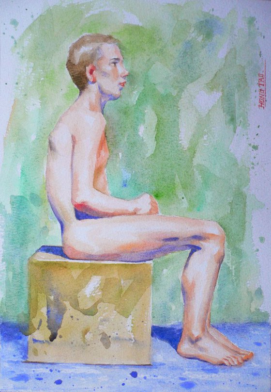 watercolor painting  nude boy  #17512